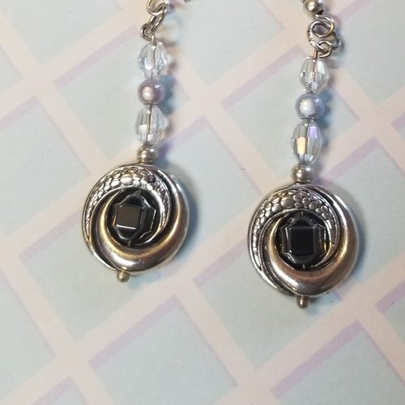 Hematite Bead Whirlwind Cyclone Earrings - Picture 3 of 3